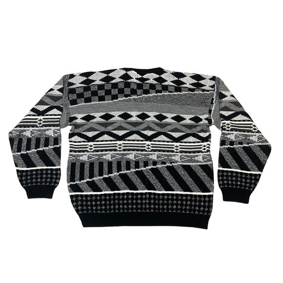 Vintage Area by Tag Knit Grandpa Sweater Retro Geometric Black White USA Size 1X - Picture 6 of 8